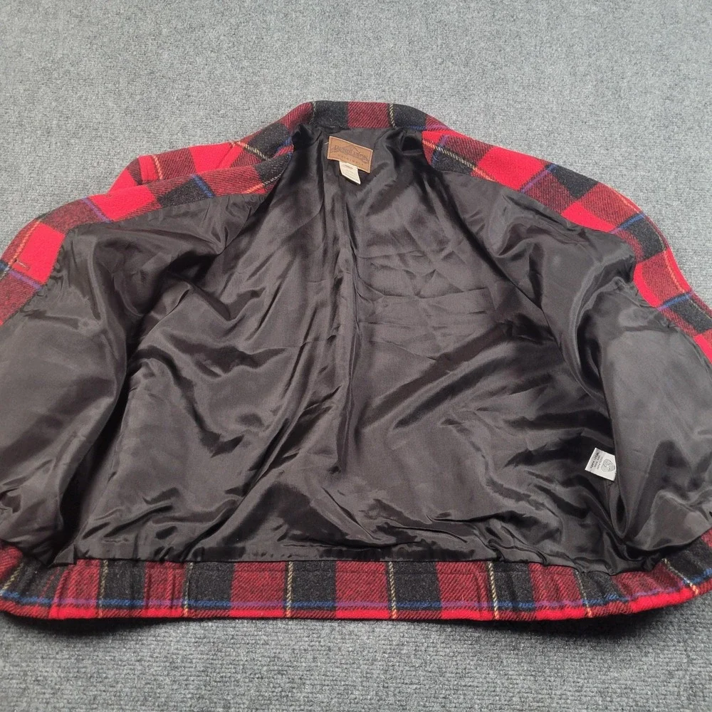 Pendleton Wool Buffalo Plaid Jacket Women's M Red Black Tartan Crop Made‎ USA